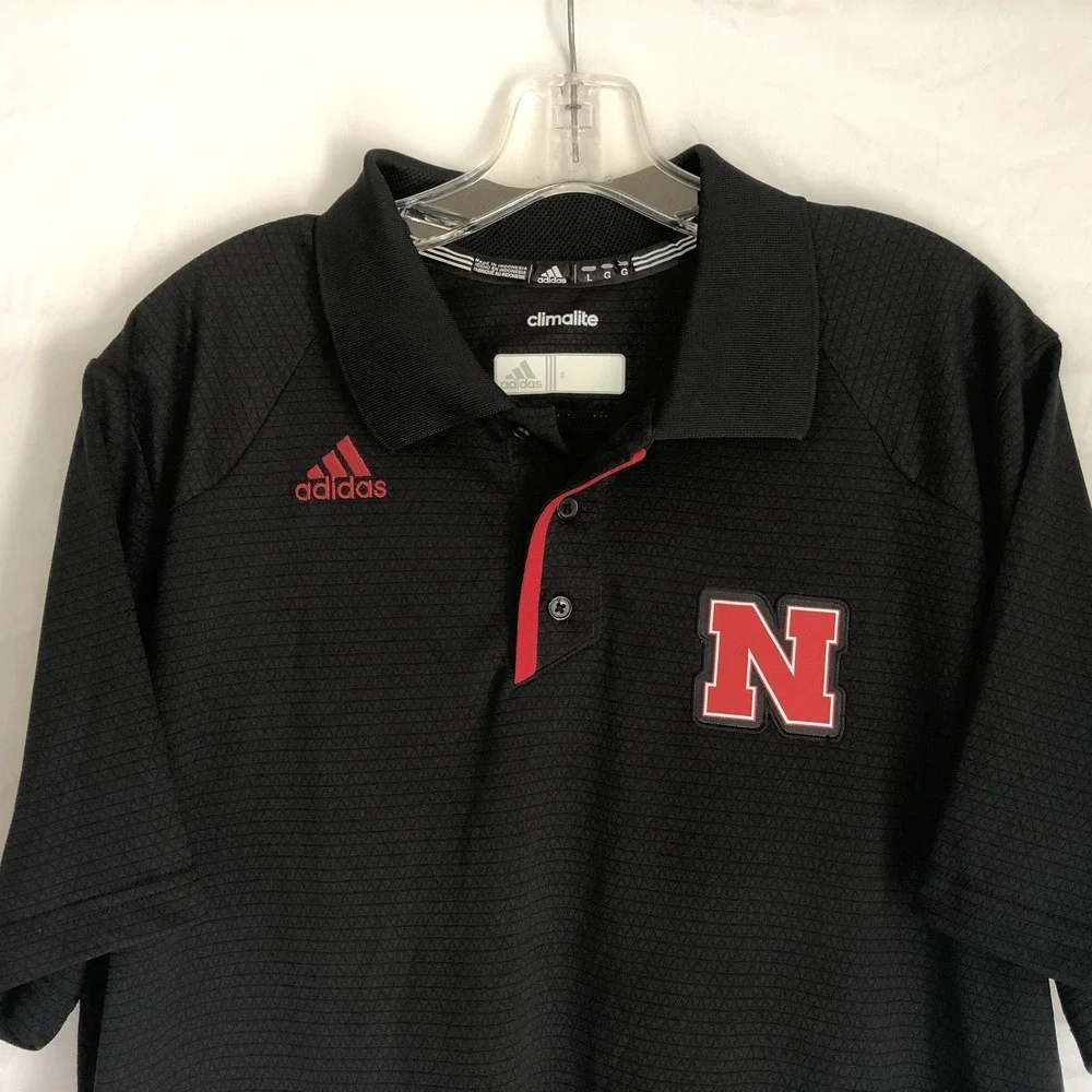 Nebraska Cornhuskers Shirt Mens Large Black NCAA Football Adidas Climalite Polo